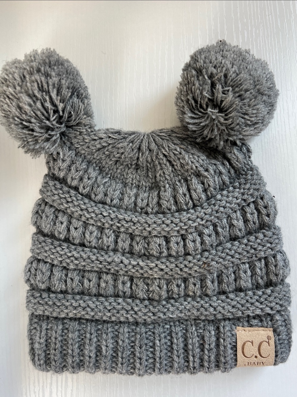 C.C Baby | Grey Double Pom Knit Beanie for Babies